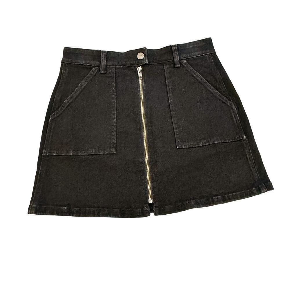 Madewell Black Pencil Mini Skirt Gold Front Zipper Size 27